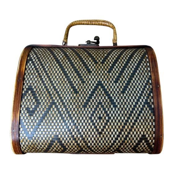 Vintage Wicker Purse Woven Wooden Handbag - Picture 1 of 7